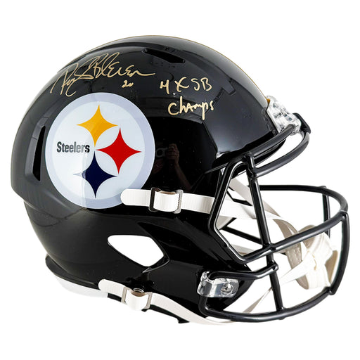 Rocky Bleier Signed 4x SB Champs Inscription Pittsburgh Steelers Speed Full-Size Replica Football Helmet (JSA)