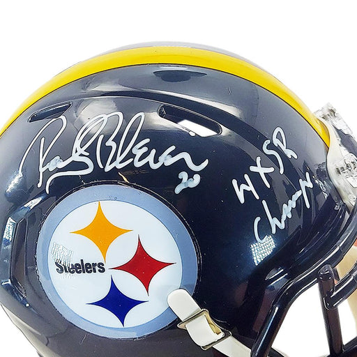 Rocky Bleier Signed 4x SB Champs Inscription Pittsburgh Steelers Speed Mini Football Helmet (Beckett) - RSA