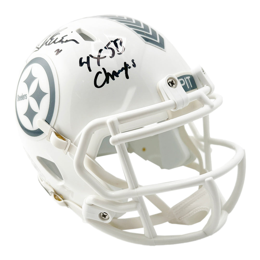 Rocky Bleier Signed 4x SB Champs Inscription Pittsburgh Steelers Salute to Service 2024 Mini Football Helmet (Beckett)