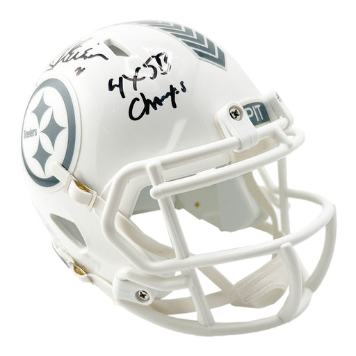 Rocky Bleier Signed 4x SB Champs Inscription Pittsburgh Steelers Salute to Service 2024 Mini Football Helmet (Beckett)