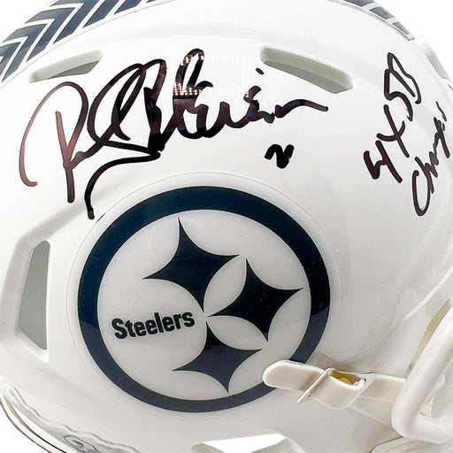 Rocky Bleier Signed 4x SB Champs Inscription Pittsburgh Steelers Salute to Service 2024 Mini Football Helmet (Beckett)