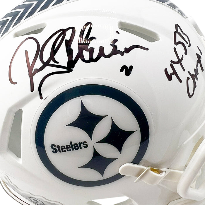 Rocky Bleier Signed 4x SB Champs Inscription Pittsburgh Steelers Salute to Service 2024 Mini Football Helmet (Beckett)