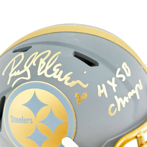 Rocky Bleier Signed 4x SB Champs Inscription Pittsburgh Steelers Slate Alternate Speed Mini Football Helmet (JSA)