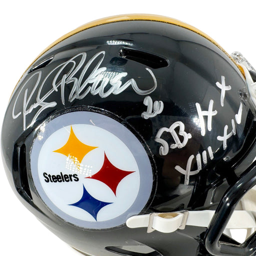 Rocky Bleier Signed SB IX X XII XIV Inscription Pittsburgh Steelers Speed Mini Football Helmet (JSA)