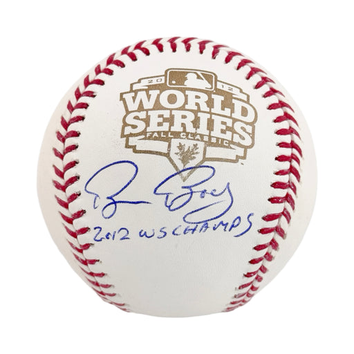 Bruce Bochy Signed 2012 WS Champs Inscription Rawlings 2012 World Series Official Major League Baseball (JSA)