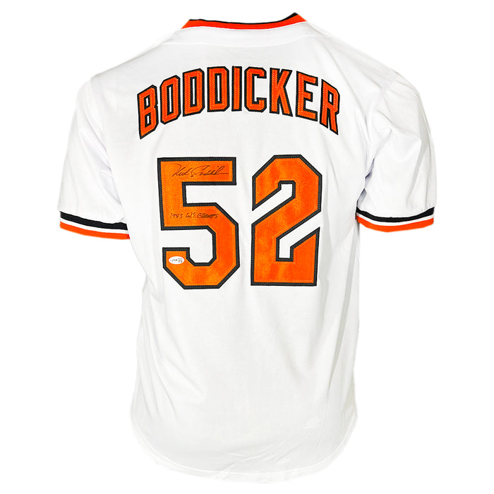 Mike Boddicker Signed 1983 WS Champs Inscription Baltimore White Baseball Jersey (JSA)