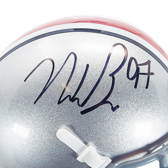 Nick Bosa Signed Ohio State Buckeyes Silver Mini Schutt Football Helmet (JSA) - RSA