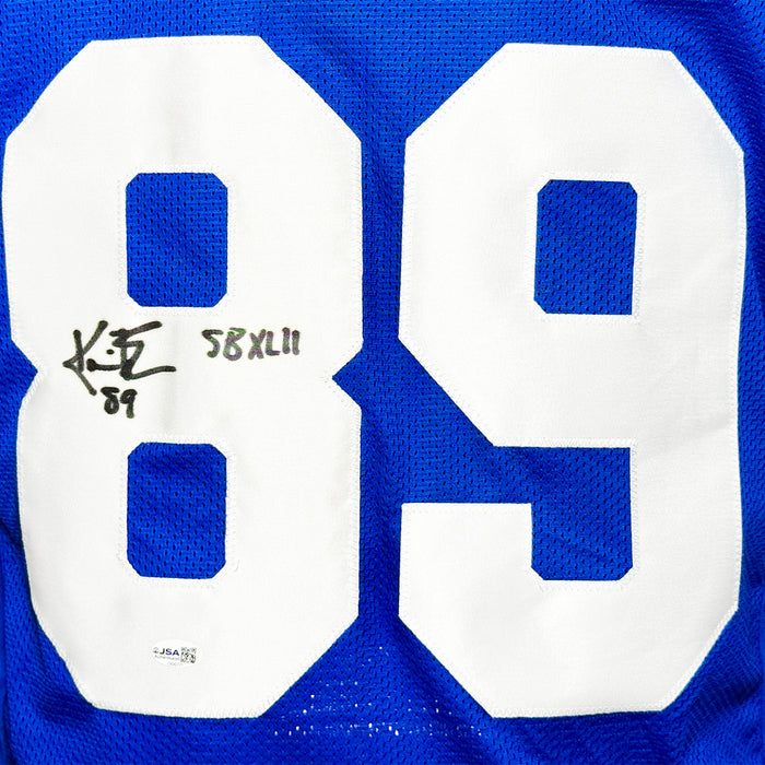 Kevin Boss Signed SB XLII Inscription New York Blue Football Jersey (JSA)
