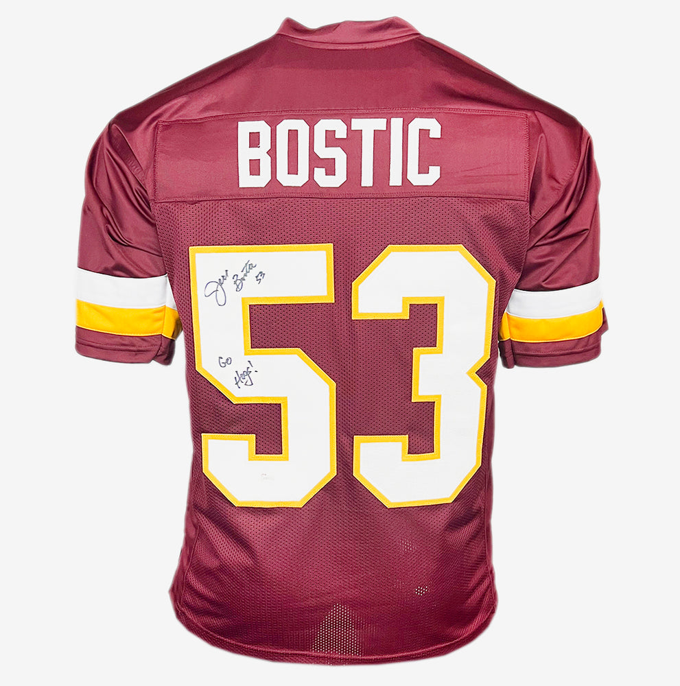 Jeff Bostic Signed Go Hogs Inscription Washington Red Football Jersey (JSA)