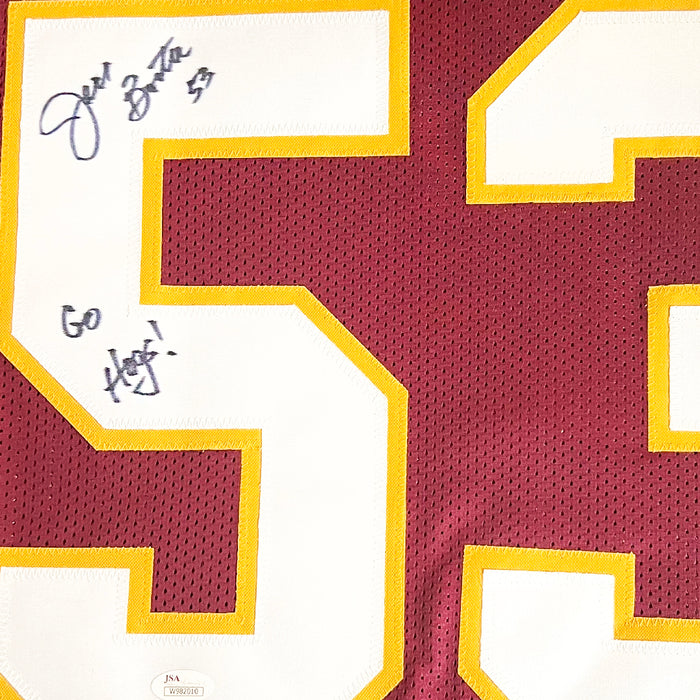 Jeff Bostic Signed Go Hogs Inscription Washington Red Football Jersey (JSA)