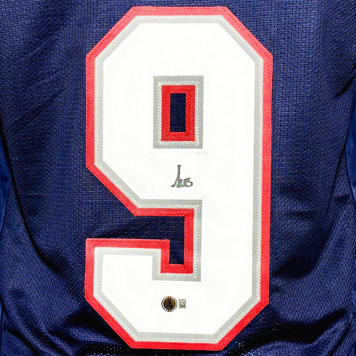 Kayshon Boutte Signed New England Blue Football Jersey (Beckett)