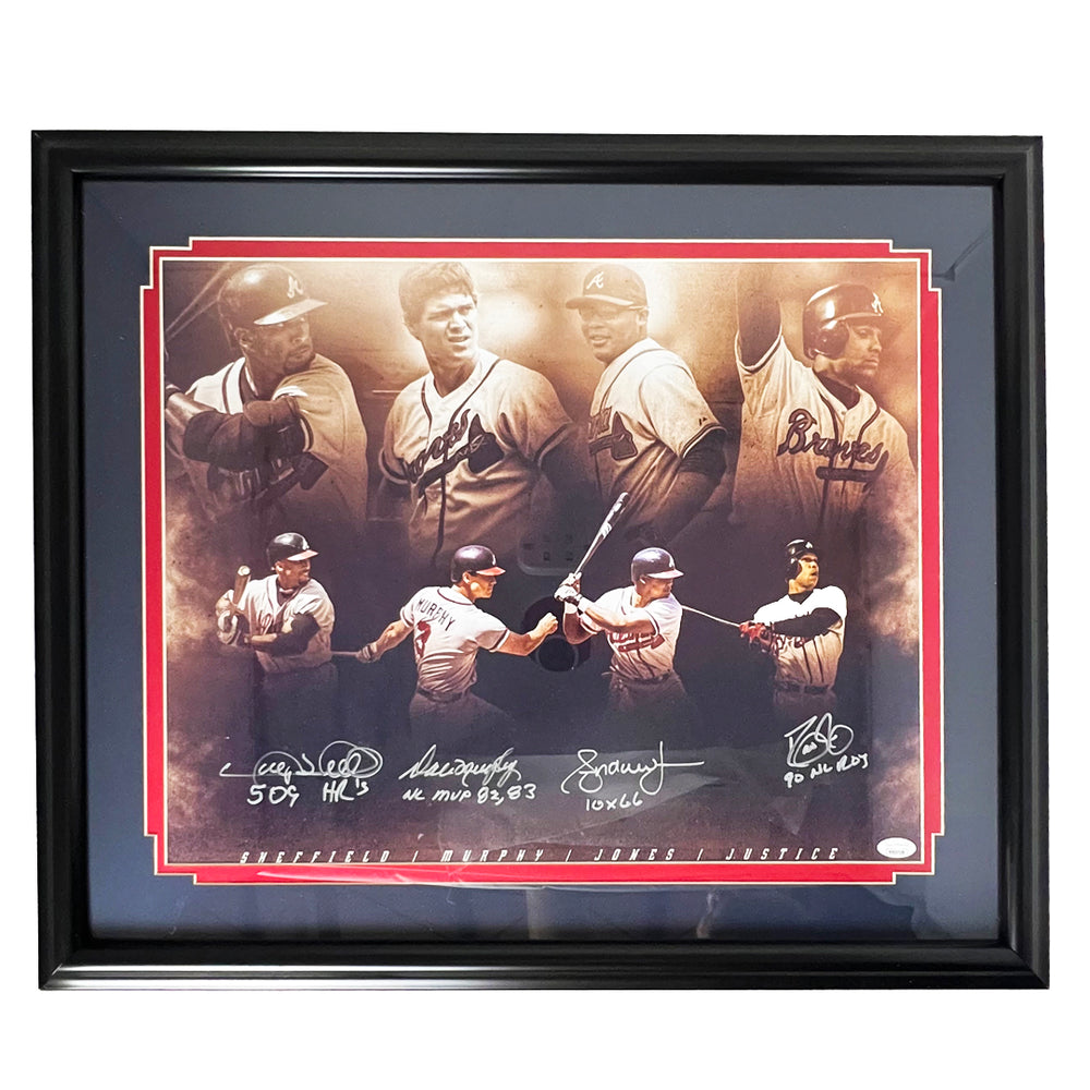 Atlanta Braves Greats Signed Sheffield, Murphy, Jones, Justice Baseball 16x20 Framed Photo (JSA)