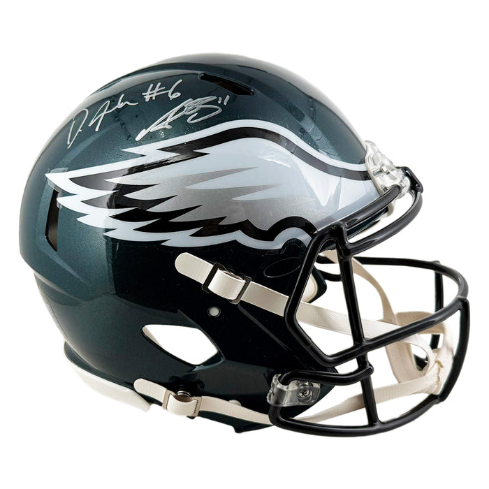 AJ Brown DeVonta Smith Signed Super Bowl LIX Philadelphia Eagles Authentic Speed Full-Size Football Helmet (Fanatics/Beckett)