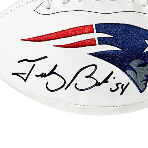 Teddy Bruschi Signed New England Patriots Official NFL Team Logo White Football (Beckett)