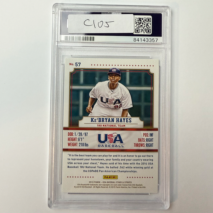 Ke'Bryan Hayes Signed 2015 Panini Stars Stripes Longevity U18 #57 PSA Auto Authentic