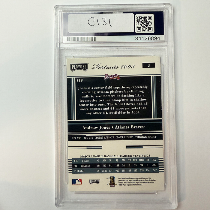 Andruw Jones Signed 2003 Playoff Portraits #3 PSA Auto Authentic