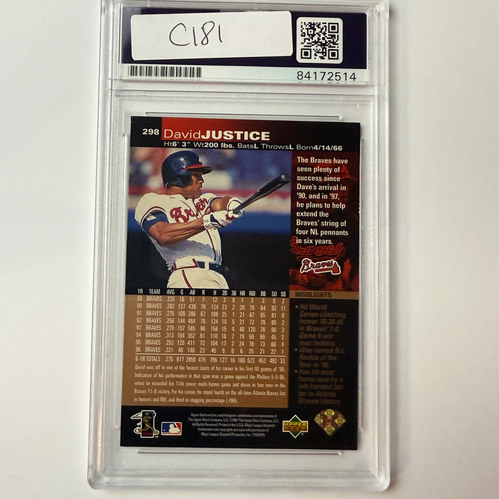 David Justice Signed 1997 UpperDeck #298 PSA Auto Authentic