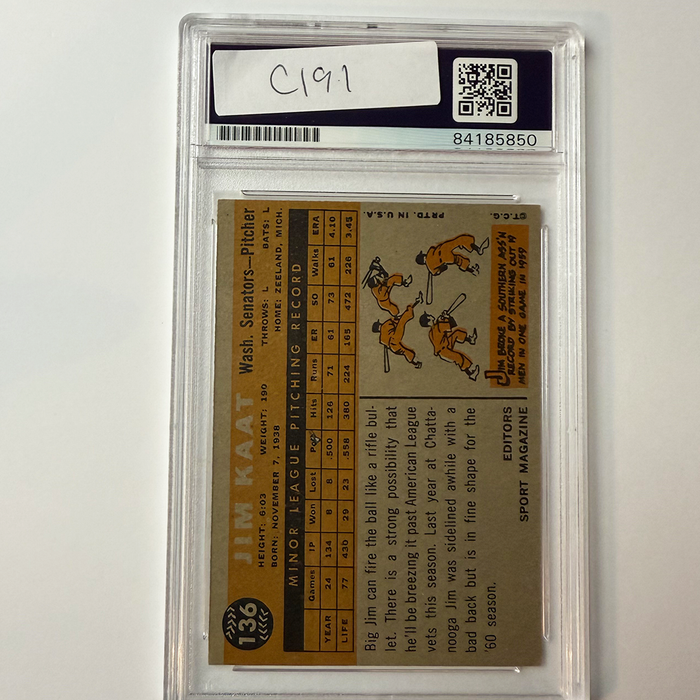 Jim Kaat Signed 1960 Topps Rookie #136 PSA Auto Authentic