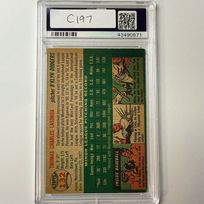 Tommy Lasorda Signed 1954 Topps Rookie #132 HOF 97 PSA 9 Auto