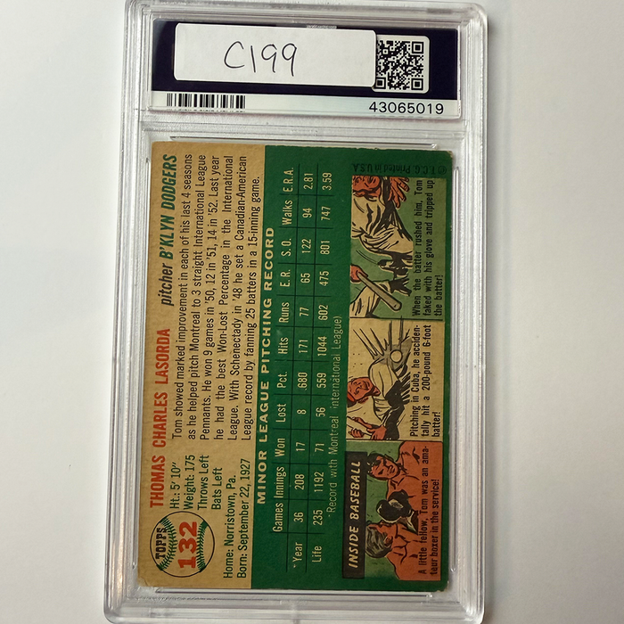 Tommy Lasorda Signed 1954 Topps Rookie #132 HOF 97 PSA  Auto Authentic