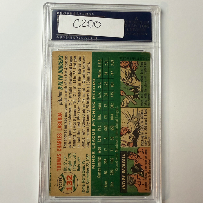 Tommy Lasorda Signed 1954 Topps Rookie #132 HOF 97 PSA  Auto Authentic