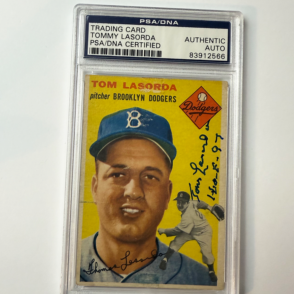 Tommy Lasorda Signed 1954 Topps Rookie #132 HOF 97 PSA  Auto Authentic