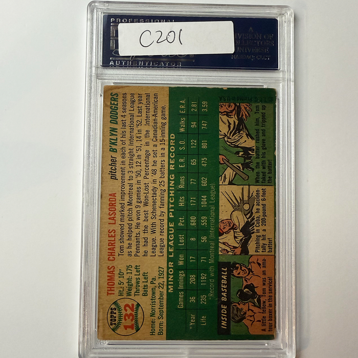 Tommy Lasorda Signed 1954 Topps Rookie #132 HOF 97 PSA  Auto Authentic