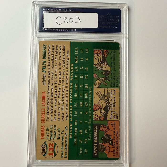 Tommy Lasorda Signed 1954 Topps Rookie #132 HOF 97 PSA  Auto Authentic