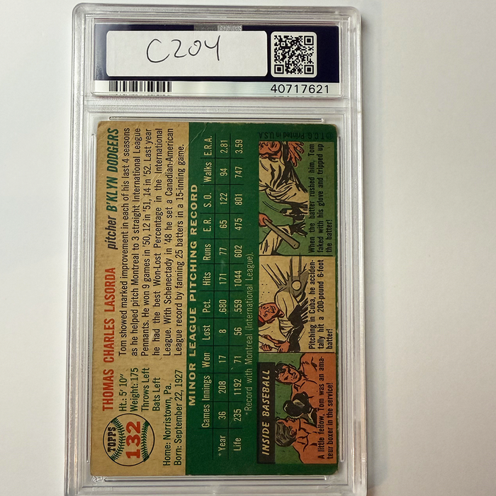 Tommy Lasorda Signed 1954 Topps Rookie #132 HOF 97 PSA  Auto Authentic