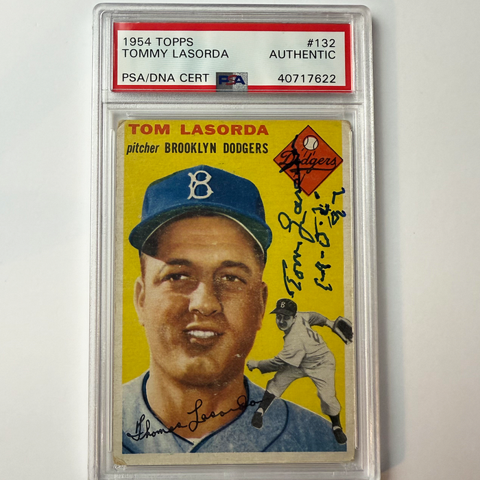 Tommy Lasorda Signed 1954 Topps Rookie #132 HOF 97 PSA  Auto Authentic
