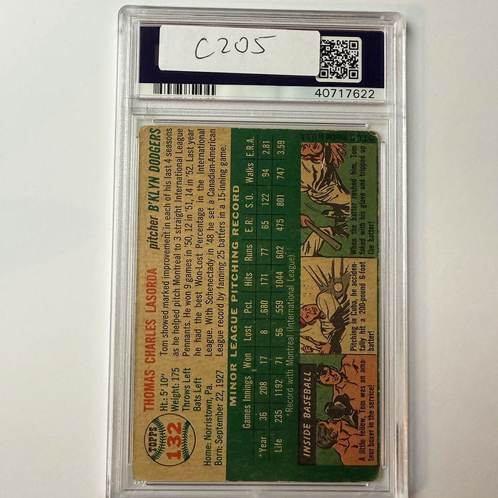 Tommy Lasorda Signed 1954 Topps Rookie #132 HOF 97 PSA  Auto Authentic