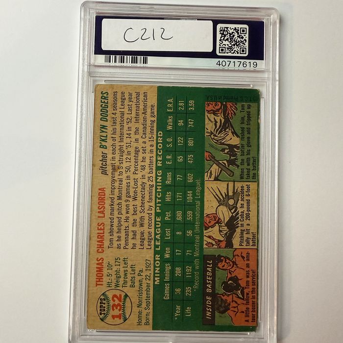 Tommy Lasorda Signed 1954 Topps Rookie #132 PSA Auto Authentic