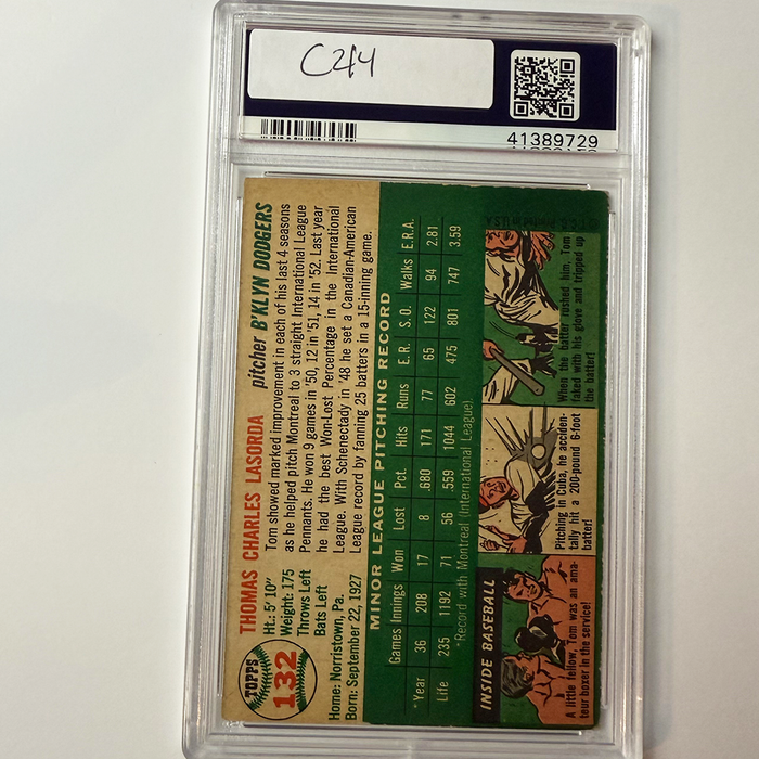 Tommy Lasorda Signed 1954 Topps Rookie #132 PSA 10 Auto