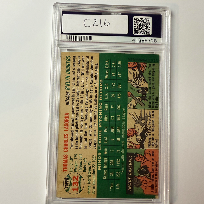 Tommy Lasorda Signed 1954 Topps Rookie #132 PSA 10 Auto