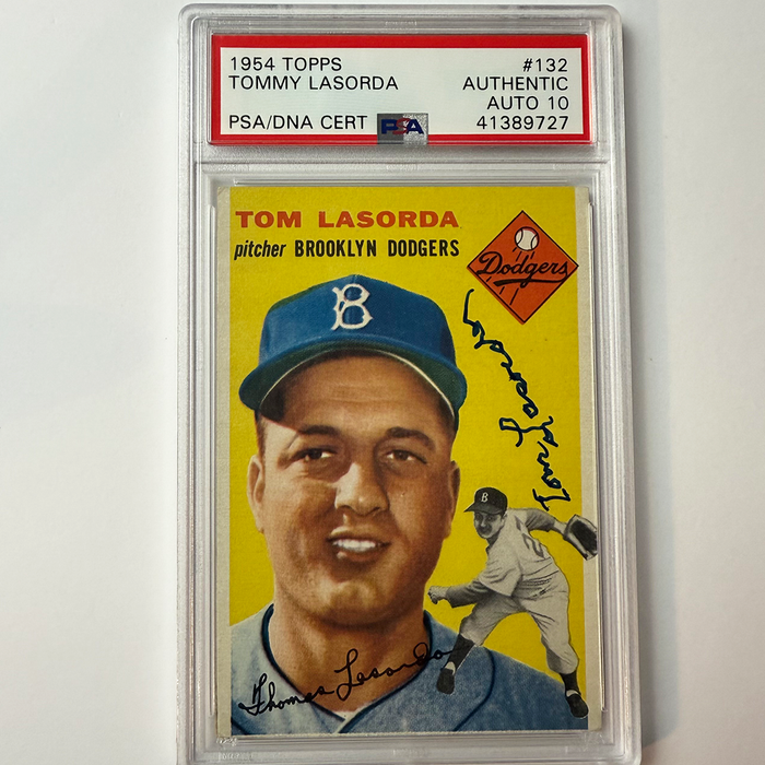 Tommy Lasorda Signed 1954 Topps Rookie #132 PSA 10 Auto