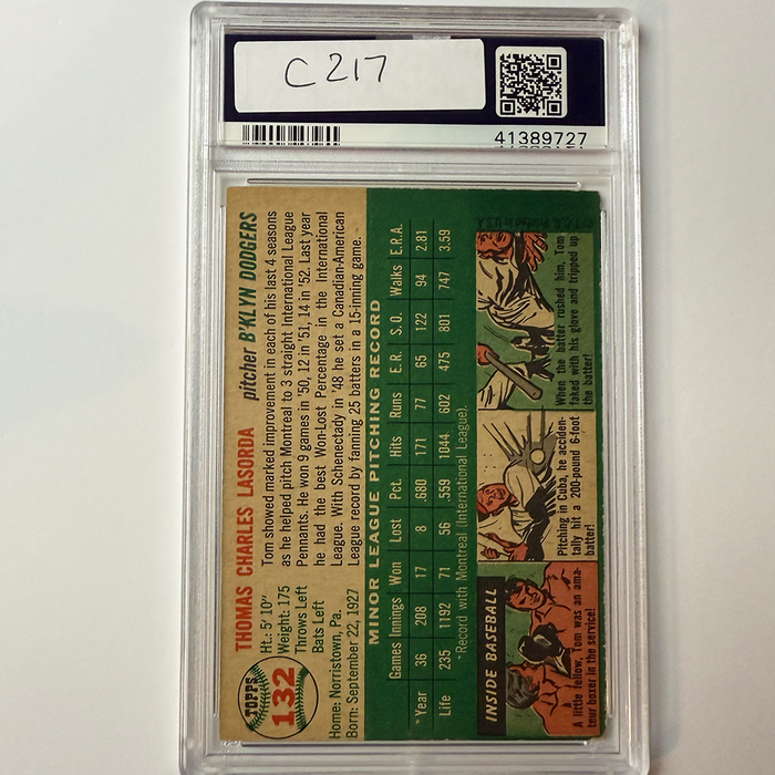 Tommy Lasorda Signed 1954 Topps Rookie #132 PSA 10 Auto