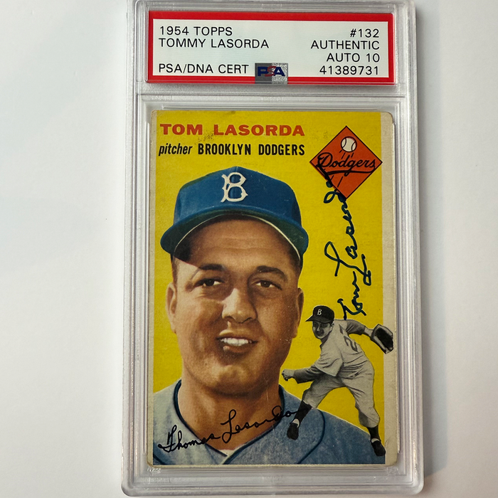 Tommy Lasorda Signed 1954 Topps Rookie #132 PSA 10 Auto