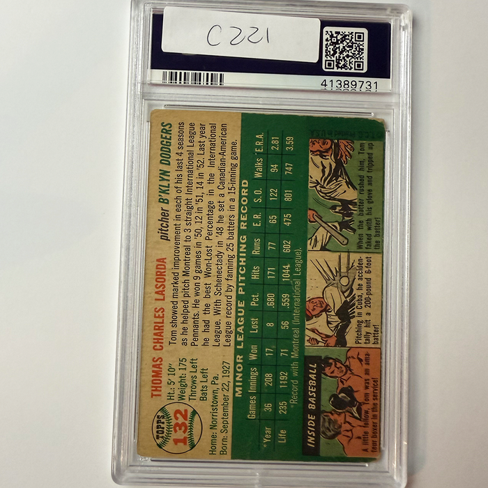 Tommy Lasorda Signed 1954 Topps Rookie #132 PSA 10 Auto