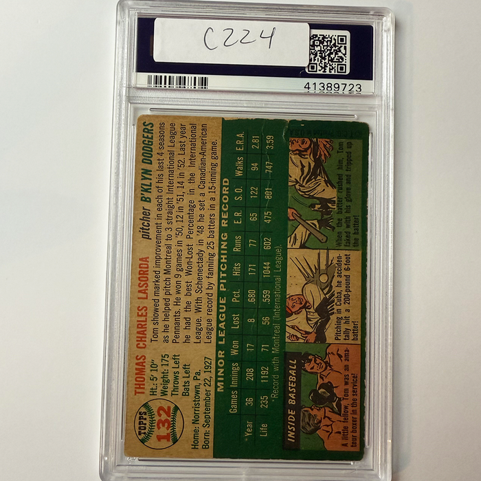 Tommy Lasorda Signed 1954 Topps Rookie #132 PSA 10 Auto