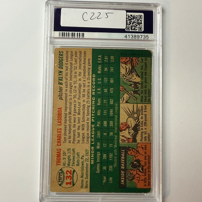 Tommy Lasorda Signed 1954 Topps Rookie #132 PSA 10 Auto