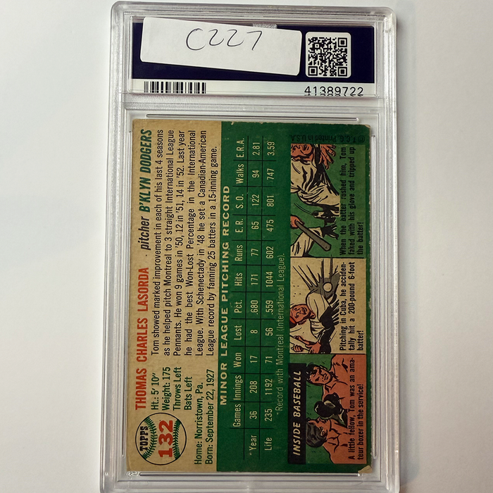 Tommy Lasorda Signed 1954 Topps Rookie #132 PSA 10 Auto