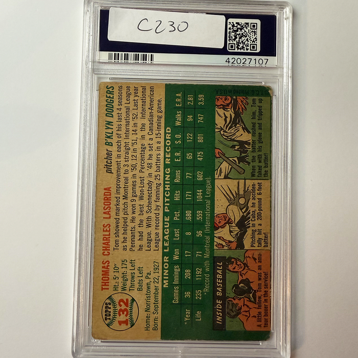 Tommy Lasorda Signed 1954 Topps Rookie #132 HOF 97 PSA 10 Auto