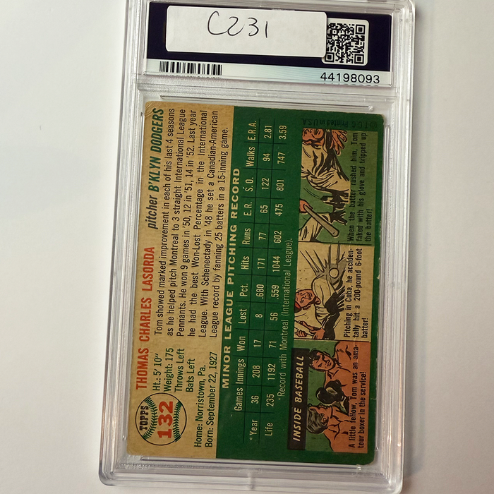 Tommy Lasorda Signed 1954 Topps Rookie #132 HOF 97 PSA 10 Auto