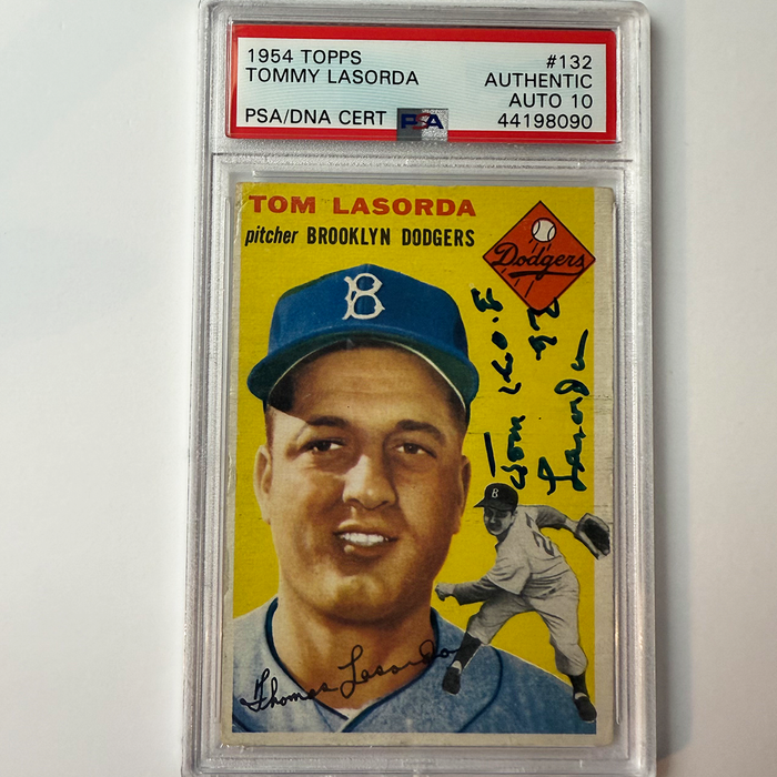 Tommy Lasorda Signed 1954 Topps Rookie #132 HOF 97 PSA 10 Auto