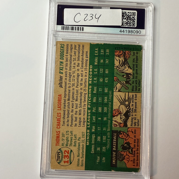 Tommy Lasorda Signed 1954 Topps Rookie #132 HOF 97 PSA 10 Auto