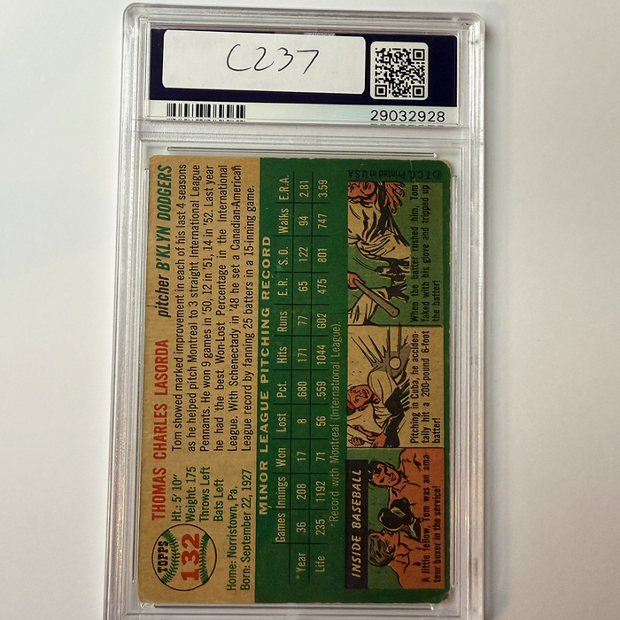 Tommy Lasorda Signed 1954 Topps Rookie #132 HOF 97 PSA 10 Auto