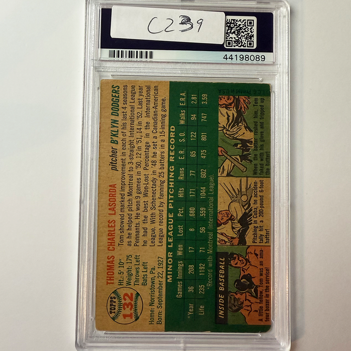 Tommy Lasorda Signed 1954 Topps Rookie #132 HOF 97 PSA 10 Auto