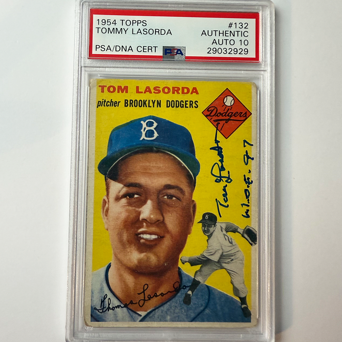 Tommy Lasorda Signed 1954 Topps Rookie #132 HOF 97 PSA 10 Auto