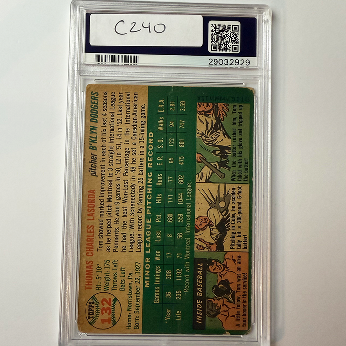 Tommy Lasorda Signed 1954 Topps Rookie #132 HOF 97 PSA 10 Auto