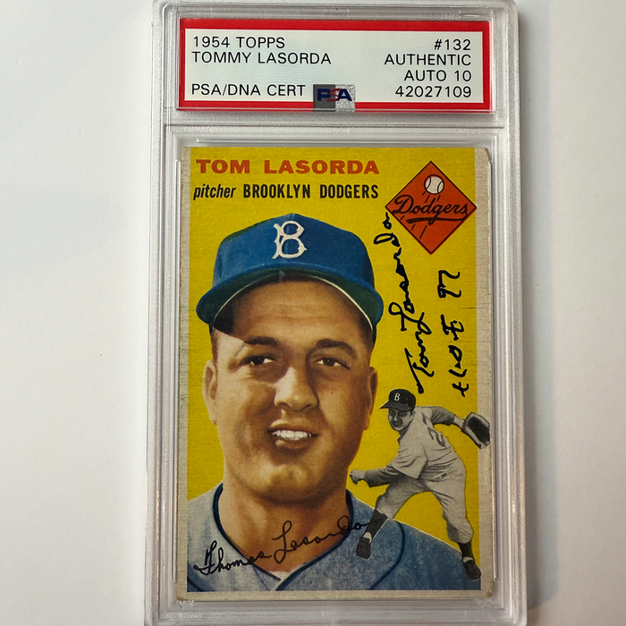 Tommy Lasorda Signed 1954 Topps Rookie #132 HOF 97 PSA 10 Auto